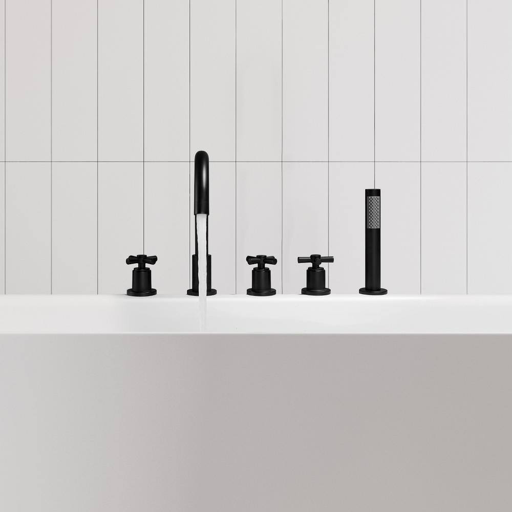 Matte Black Brass Deck-Mount Tub Faucet with Handshower