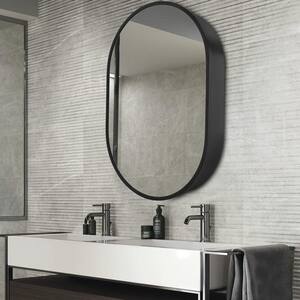 24 in. W x 36 in. H Oval Black Metal Medicine Cabinet with Mirror