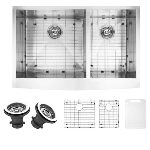 Farmhouse Apron Front Stainless Steel 36 in. Double Bowl Kitchen Sink with Grid and Strainer