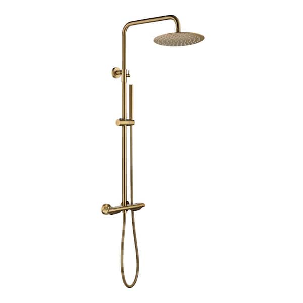 Boyel Living 2-Spray Patterns 1.5 GPM 10 in. Wall Mount Rainfall Dual Shower Heads System with Slide Bar in Brushed Gold