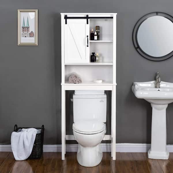 Bathroom Above Toilet Cabinet, White MDF Storage Cabinet, Bathroom Storage  Space Saver with Adjustable Shelf & A Barn Door Cabinet, Over The Toilet