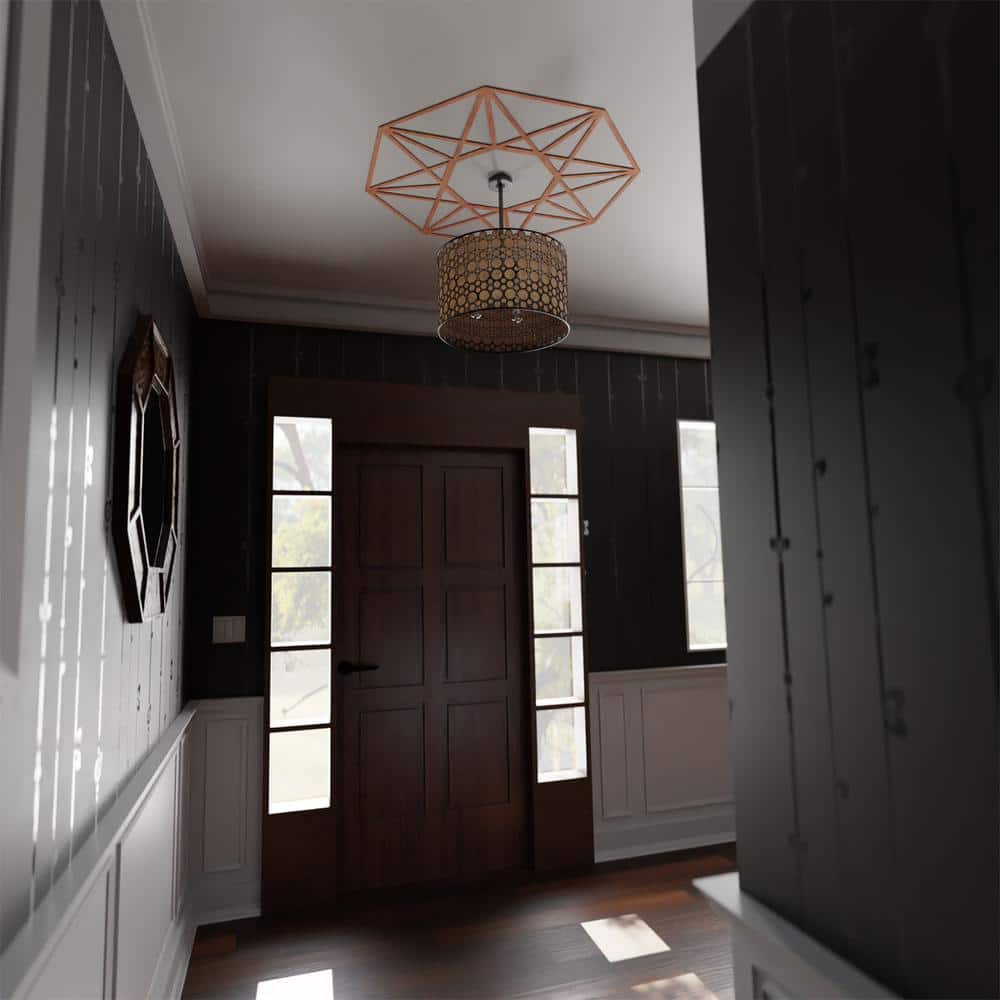 Cherry Wood Geometric Fretwork Ceiling Medallion, 18" Diameter