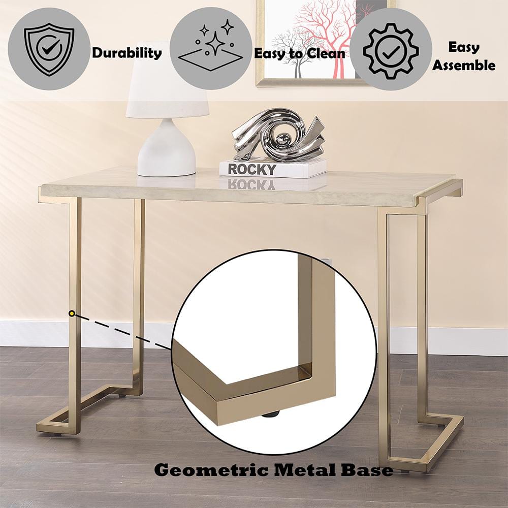 Champagne Finish Faux Marble & Metal Sofa Table 44"