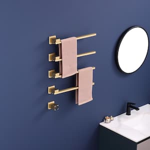 5-Piece Stainless Steel Wall-Mounted Movable Electric Heated Towel Drying Rack in Gold