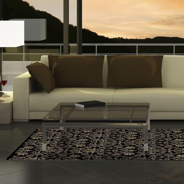 Jewel Damask Black 7 ft. x 9 ft. Area Rug