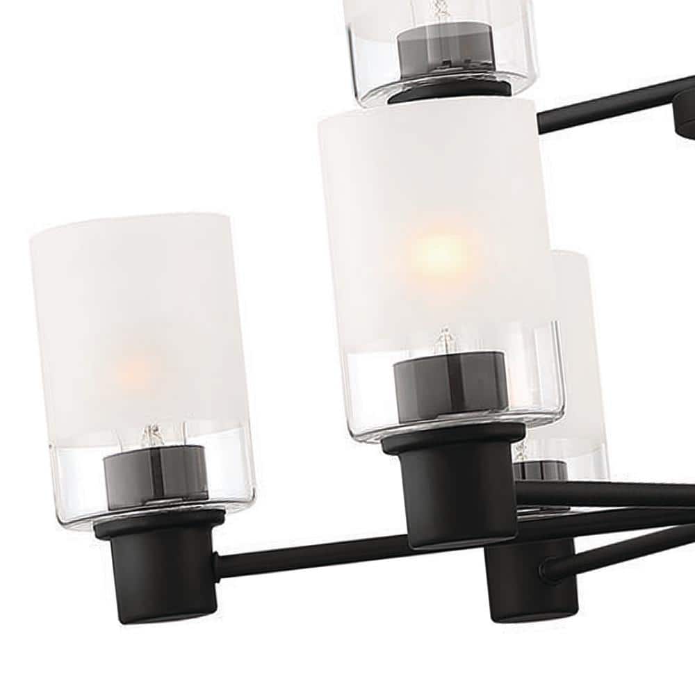 Matte Black 9-Light Chandelier with Clear and Etched Glass