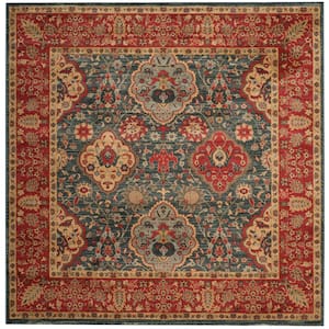 Mahal Navy/Red 7 ft. x 7 ft. Square Border Floral Area Rug