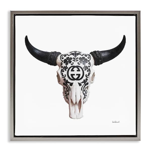 Western Fashion Skull by Amanda Greenwood Gray Floater Frame Animal Graphic Art Print 25 in. x 25 in.