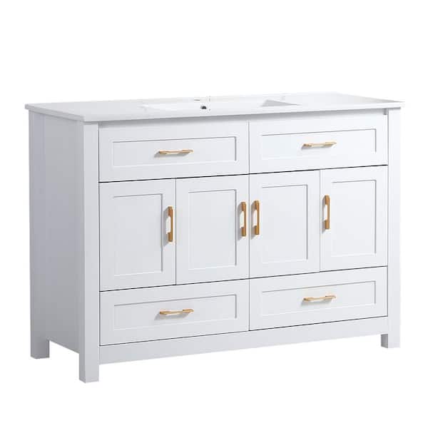 48 in. W x 18.5 in. D x 33.07 in. H Single Sink Freestanding Bath Vanity in White with White Ceramic Top