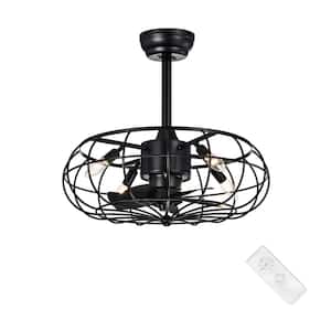 21 in. Industrial Indoor Matte Black Cage Reversible Ceiling Fan with Light Kit and Remote Control