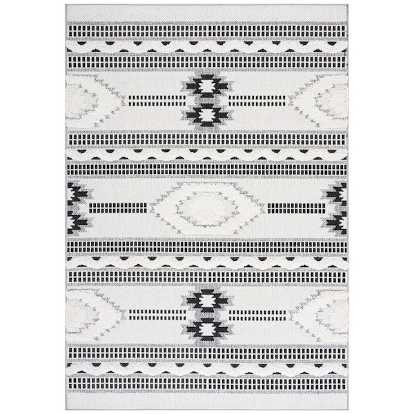 SAFAVIEH Cottage Ivory/Black 8 ft. x 10 ft. High-Low Geometric Indoor/Outdoor Area Rug