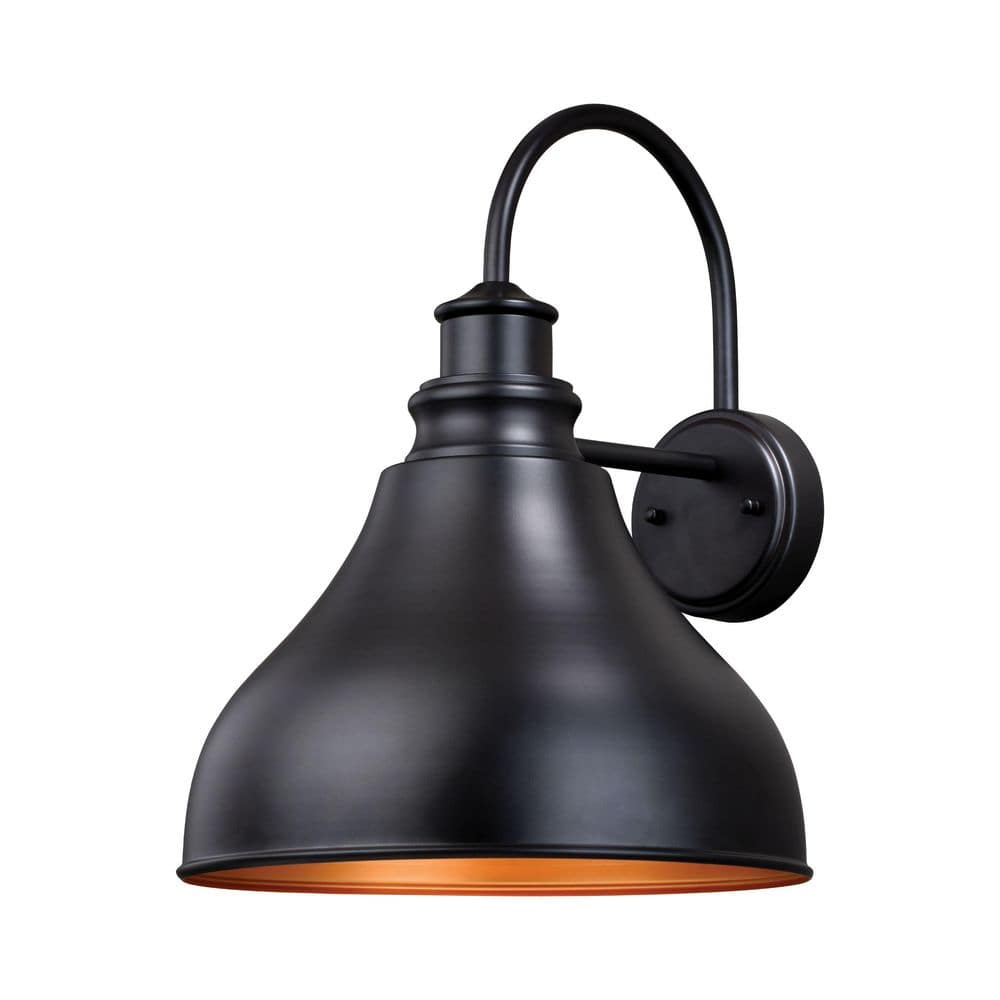 Delano 1-Light Dusk to Dawn Bronze Gold Farmhouse Barn Dome Outdoor Wall Lantern Sconce price history on PriceWatchPro