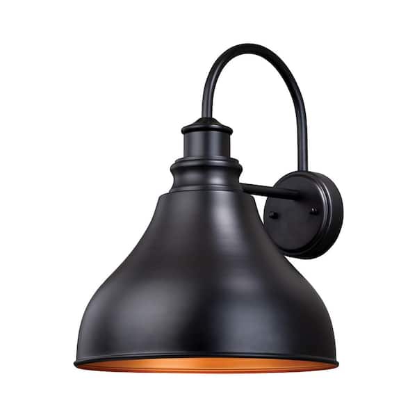 Delano 1-Light Dusk to Dawn Bronze Gold Farmhouse Barn Dome Outdoor Wall Lantern Sconce