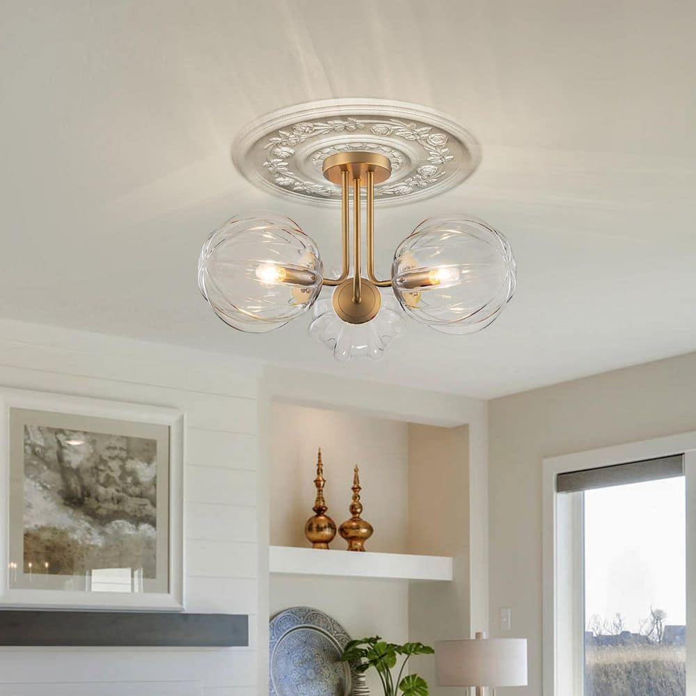 Lila 20 in. 3-Light Modern Sputnik Gold Semi-Flush Mount Ceiling Light with Clear Ribbed Glass Shades price history on PriceWatchPro