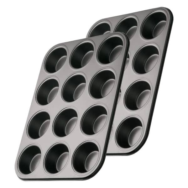 Standard Size 12-Cup Muffin Pan, Carbon Steel Nonstick Baking Pans Set with 100 Cupcake Liners, 2-Pack