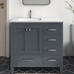 Anneliese 36 in. W x 21 in. D x 35 in. H Single Sink Freestanding Bath Vanity in Charcoal Gray with White Quartz Top