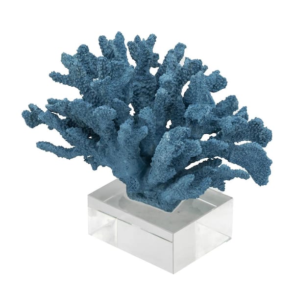 A & B Home Expansive Faux Coral Accent with Glass Base -9.5 in. x 8.5 in. x 8 in. -Clear Glass Base -Blue