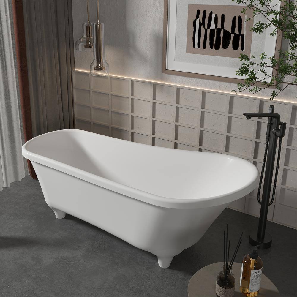 67.72" White Solid Surface Freestanding Soaking Bathtub