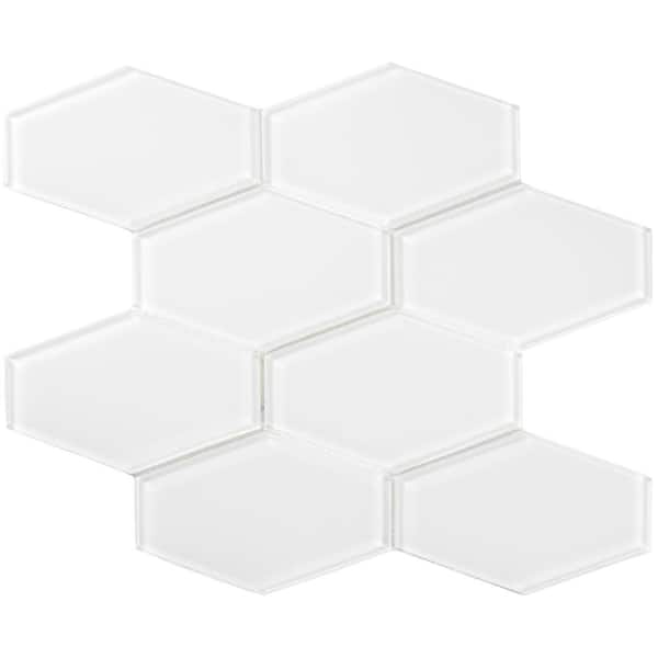 Long Hex 11 in. x 10.6 in. Soft Ivory Gloss Glass Mesh-Mounted Mosaic Tile (9.02 sq. ft./Case)