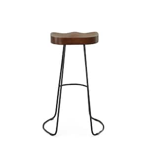 31 in. Chestnut Backless Metal Bar Chair with Wood Seat Set of 2