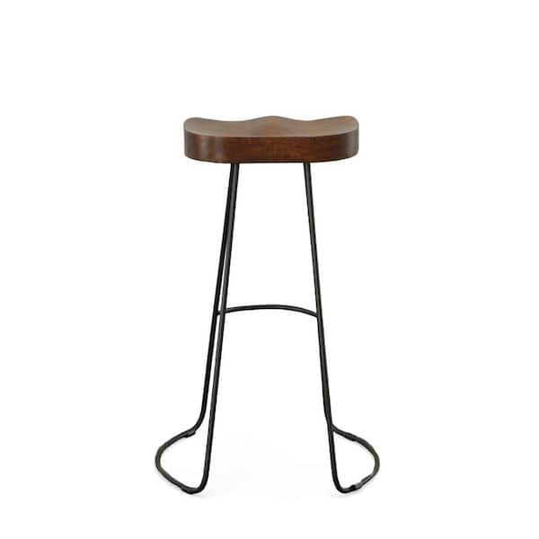 HomeRoots 31 in. Chestnut Backless Metal Bar Chair with Wood Seat Set of 2