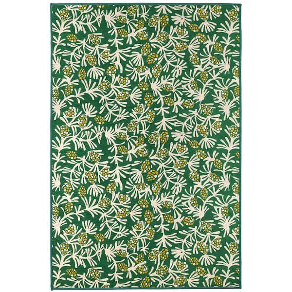 Winter Pinecones Machine Washable Green 2 ft. x 3 ft. Indoor Area Rug
