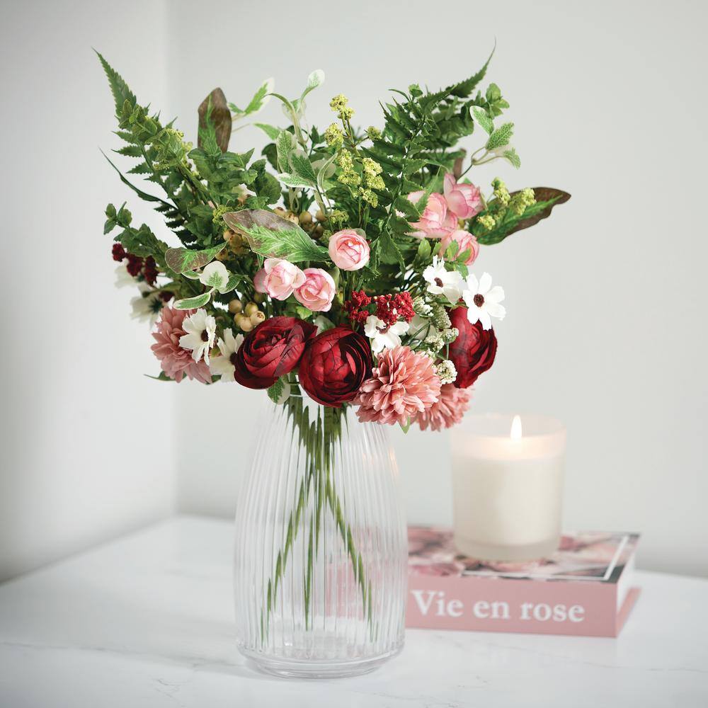 18.5" Pink and Red Plastic Rose Topiary Stems