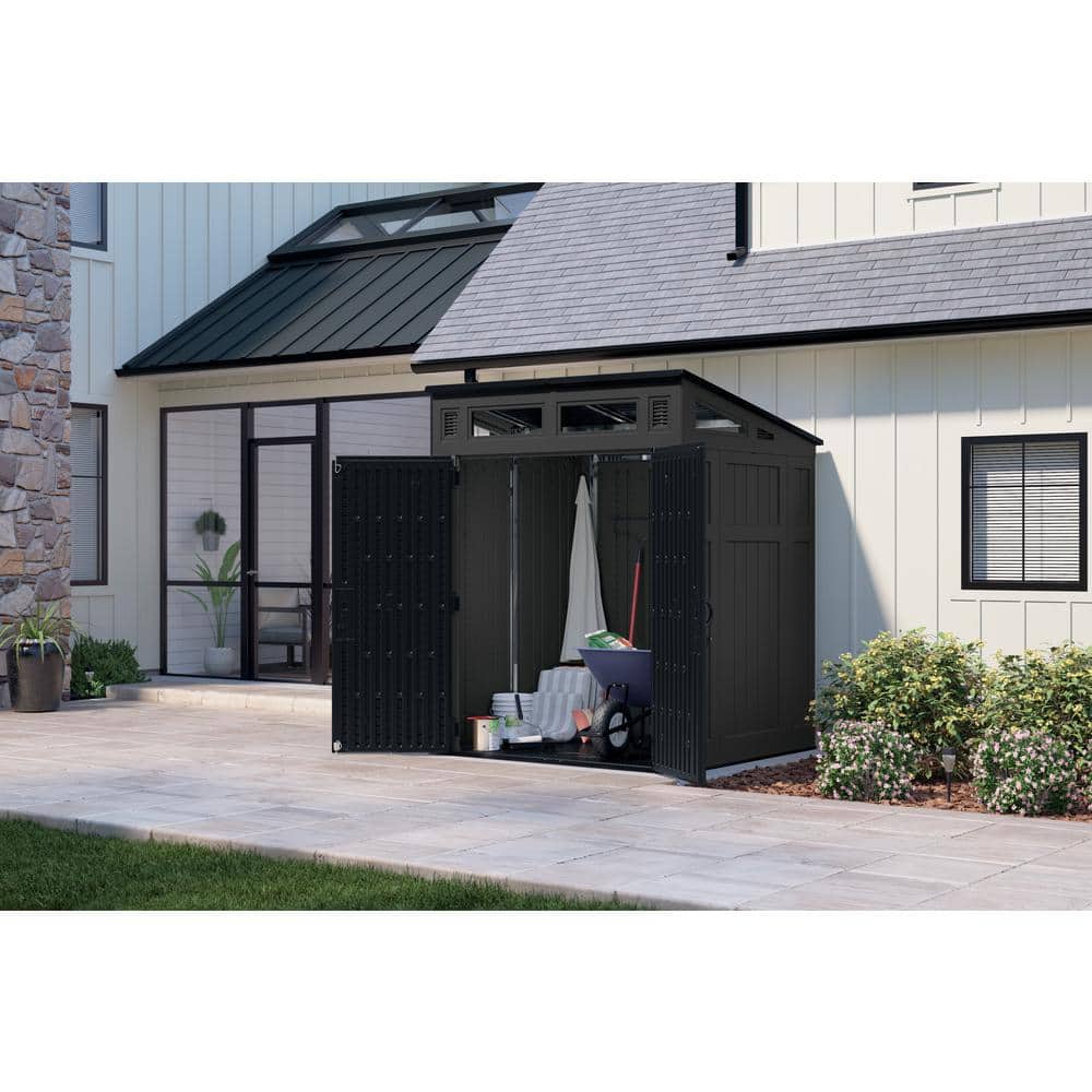 Peppercorn Black Resin Vertical Storage Shed with Windows