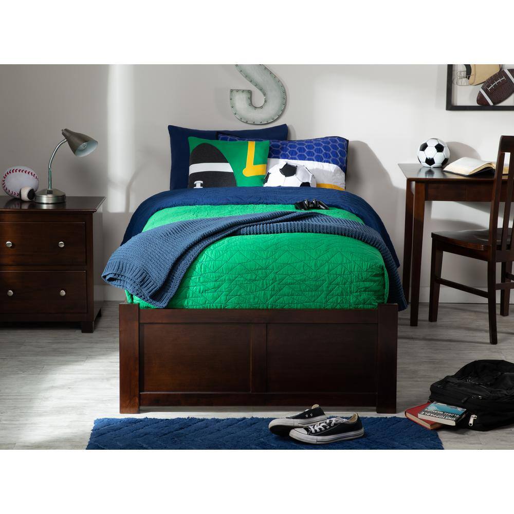 Concord Twin XL Platform Bed with Trundle in Walnut Finish