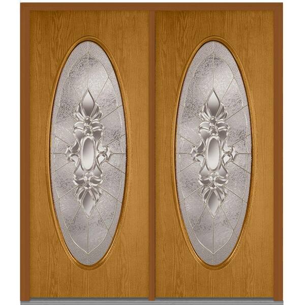 MMI Door 72 in. x 80 in. Heirloom Master Left-Hand Inswing Oval Lite Decorative Glass Stained Fiberglass Oak Prehung Front Door