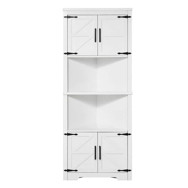 68 in. Tall Corner Storage Cabinet, 6-Tiers Farmhouse Storage Cabinet with 4-Wooden Doors and Adjustable Shelves