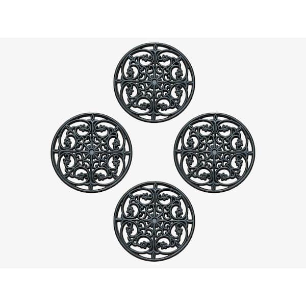 A1HC Set of 4 Garden Stepping Stone, Black 12 in. x 12 in. Rubber, Outdoor Decorative Tray, Step Mat