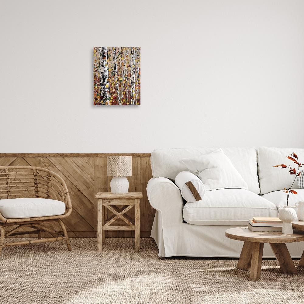 Autumn Birch Trees Abstract Landscape Canvas Wall Art, 16 x 20