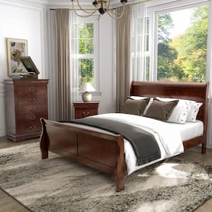 3-Piece Burkhart Cherry Wood Queen Bedroom Set Bed and Nightstand with Chest