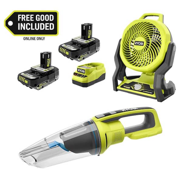ONE+ 18V Cordless Hybrid 7.5 in. Fan Kit w/ (2) 2Ah Batteries, Charger, w/ FREE ONE+ 18V Cordless Wet/Dry Hand Vacuum