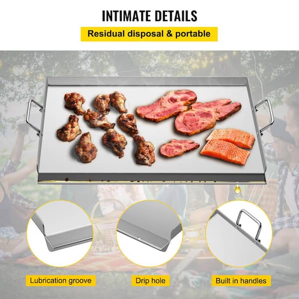 VEVOR 32 in. x 17 in. Stainless Steel Griddle Universal Flat Top  Rectangular Plate BBQ Charcoal/Gas Grill for Camping SKJGPDJG32X17YC01V0 -  The Home Depot