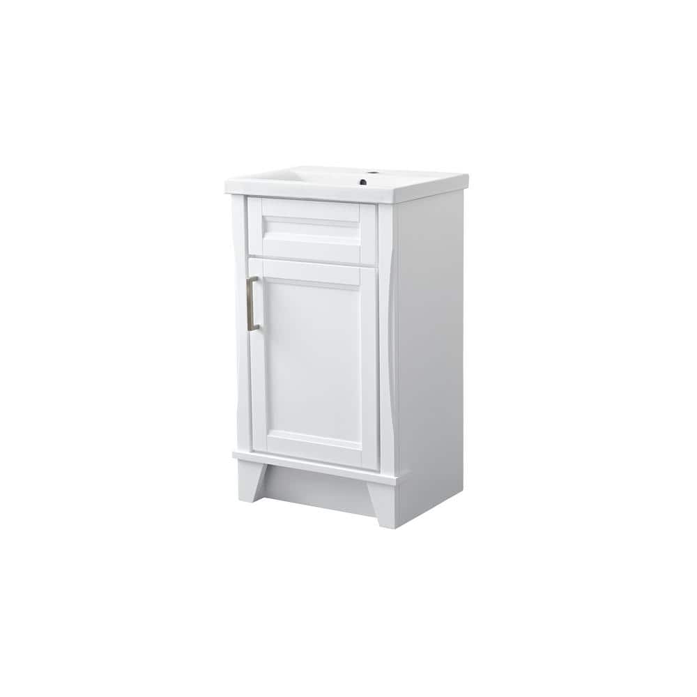 20" White Freestanding Single Sink Vanity with Ceramic Top