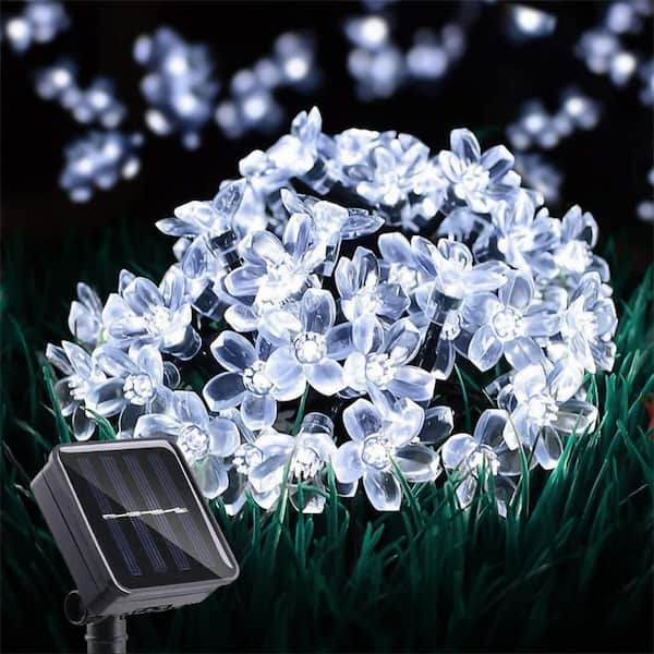 Unbranded Cool White Plastic Outdoor Solar Flower String Lights