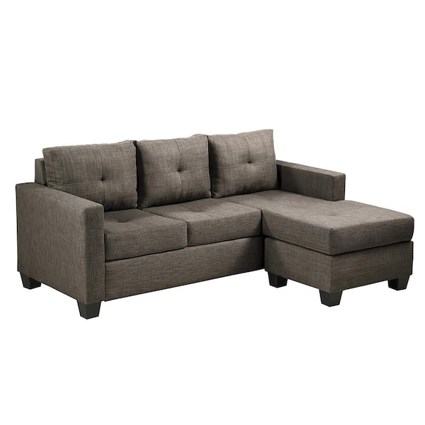 Lazzara Charley 78 in. Straight Arm Textured Fabric Reversible Sectional Sofa in. Brown