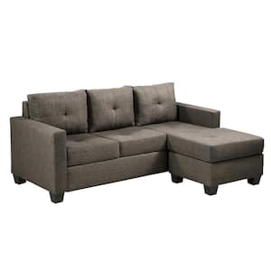 Charley 78 in. Straight Arm Textured Fabric Reversible Sectional Sofa in. Brown