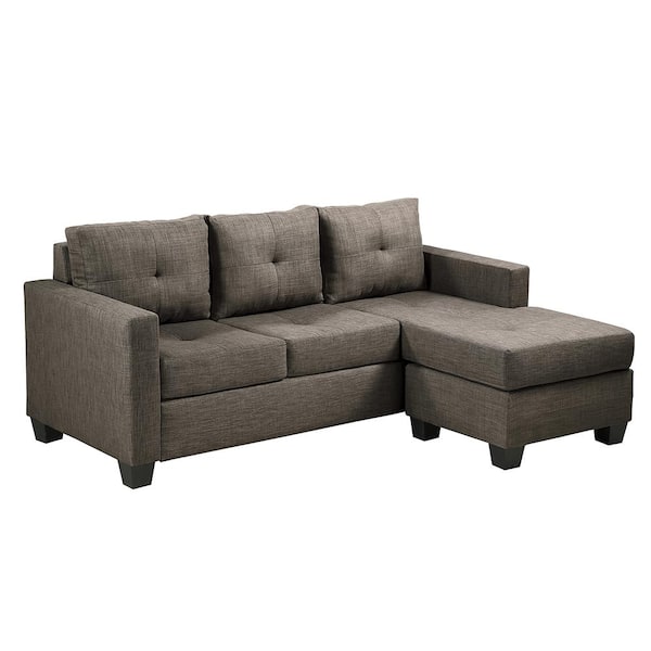 Unbranded Charley 78 in. Straight Arm Textured Fabric Reversible Sectional Sofa in. Brown
