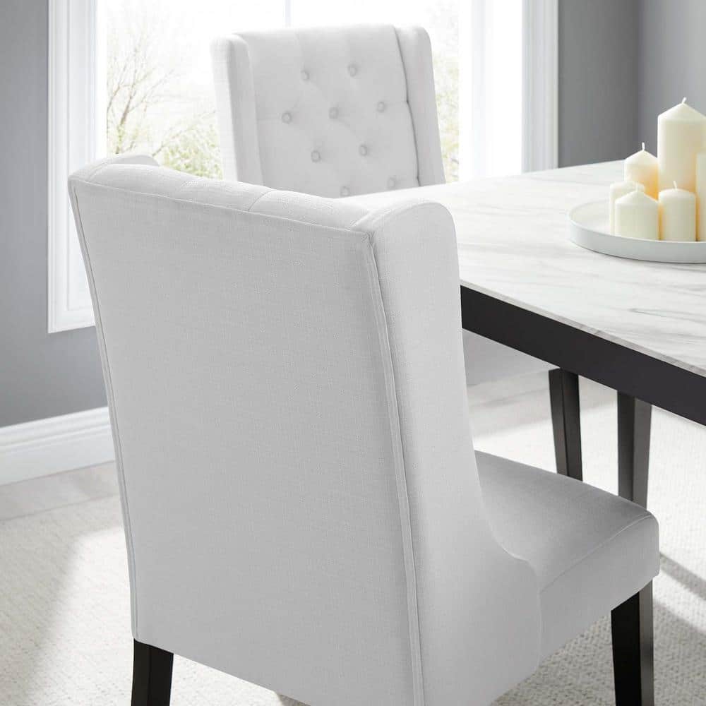 White Upholstered Leather Parsons Side Chair with Wood Frame