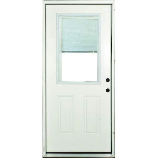 Steves & Sons 36 in. x 80 in. Element Series Left-Hand 1/2-Lite Mini Blind White Primed Steel Prehung Front Door
