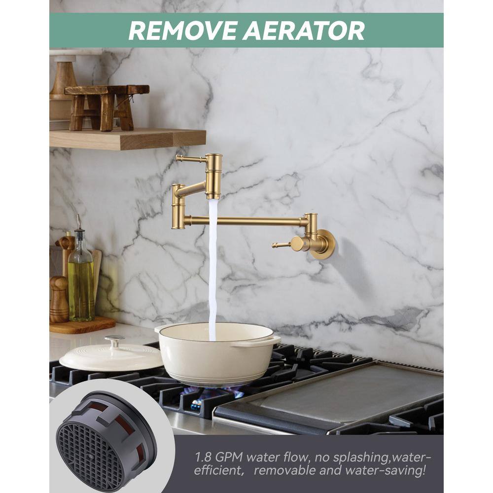 Brushed Gold Wall Mount Double Handle Pot Filler Faucet