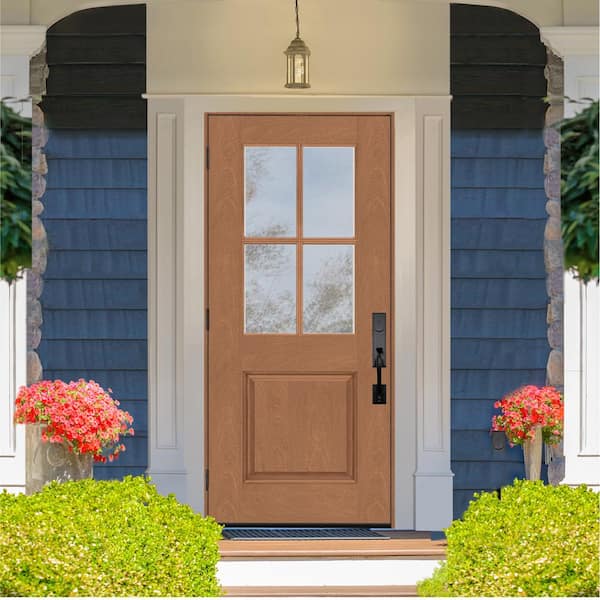 Regency 32 in. x 80 in. Universal Handing 1/2-4 Lite Clear Glass Autumn Wheat Stain Fiberglass Front Door Slab