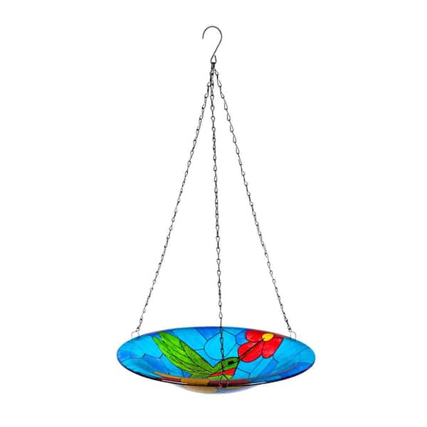 Evergreen Hummingbird 14 in. Glass Hanging Birdbath