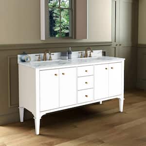 Roma 61 in. W x 22 in. D Bath Vanity in White with Engineered Stone Vanity Top in Fish Belly with White Basin
