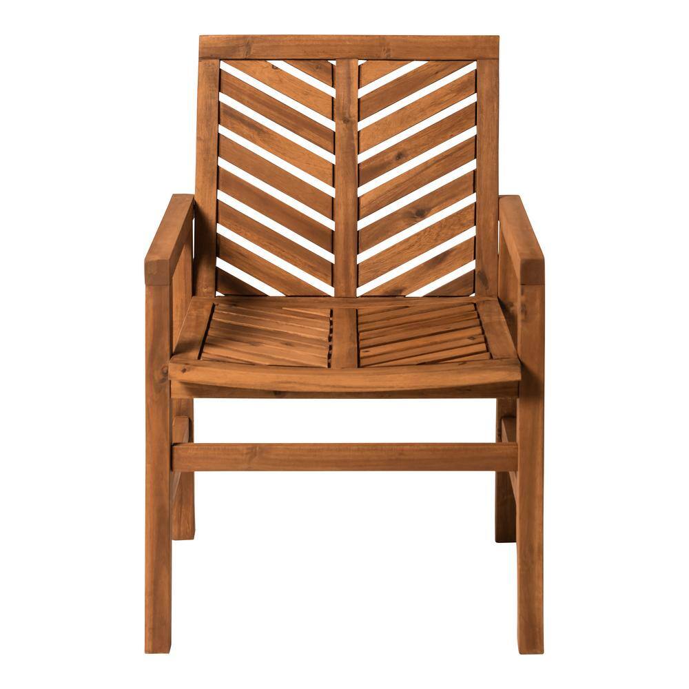 Set of 2 Brown Chevron Slatted Acacia Wood Patio Chairs