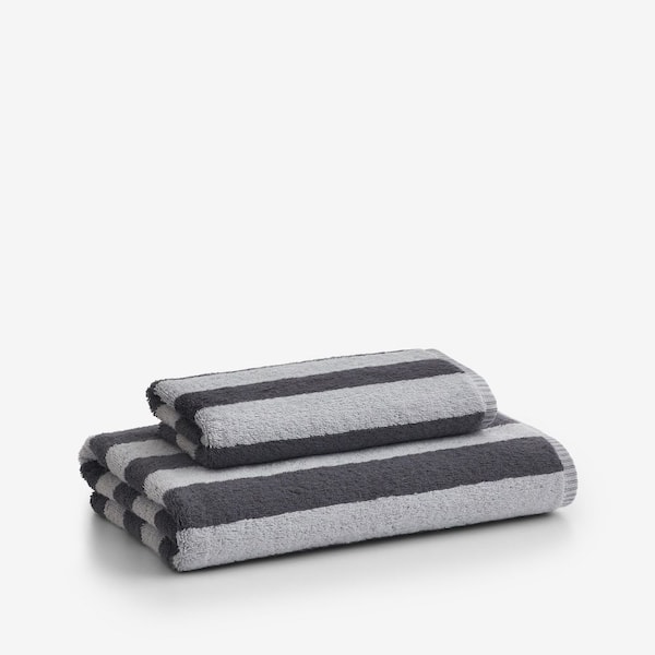 Company Cotton Reversible Stripe Pewter Turkish Cotton Single Bath Towel