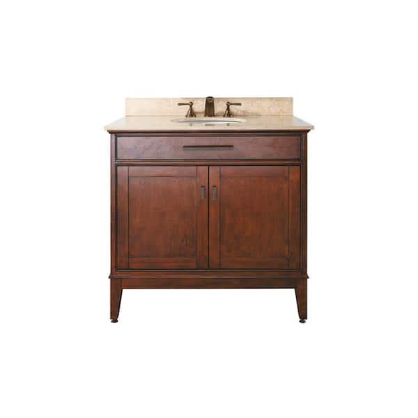 Avanity Madison 37 in. W x 22 in. D x 35 in. H Vanity in Tobacco with Marble Vanity Top in Galala Beige and White Basin